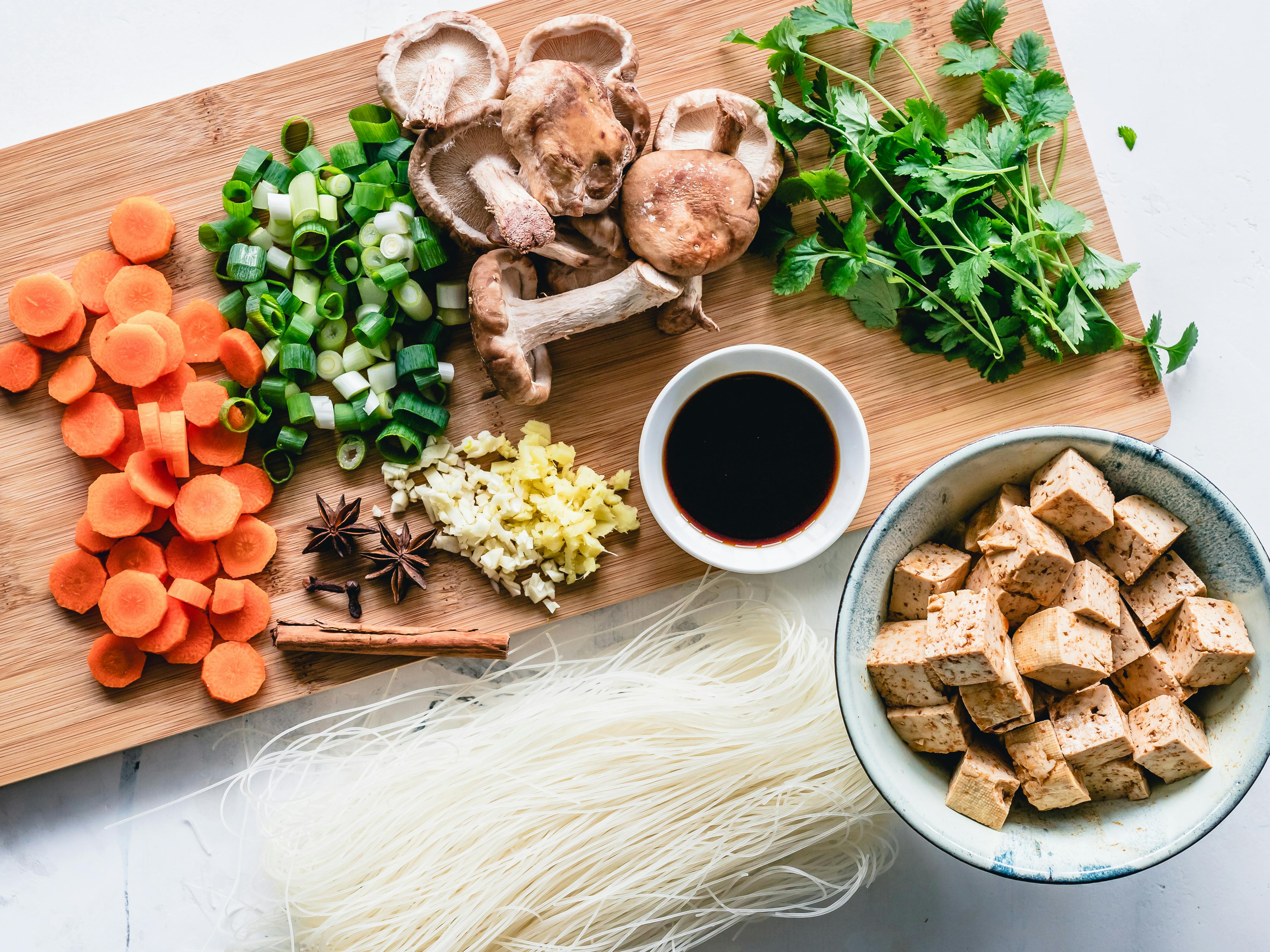 Chopped food on a board